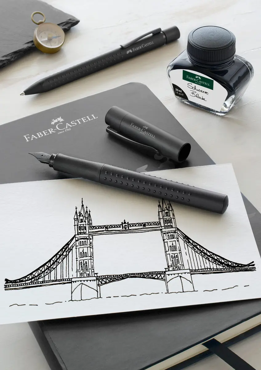 Faber-Castell Grip Edition Fountain Pen - All Black, Medium Nib | Smooth Ink Flow Writing Instrument - view 6