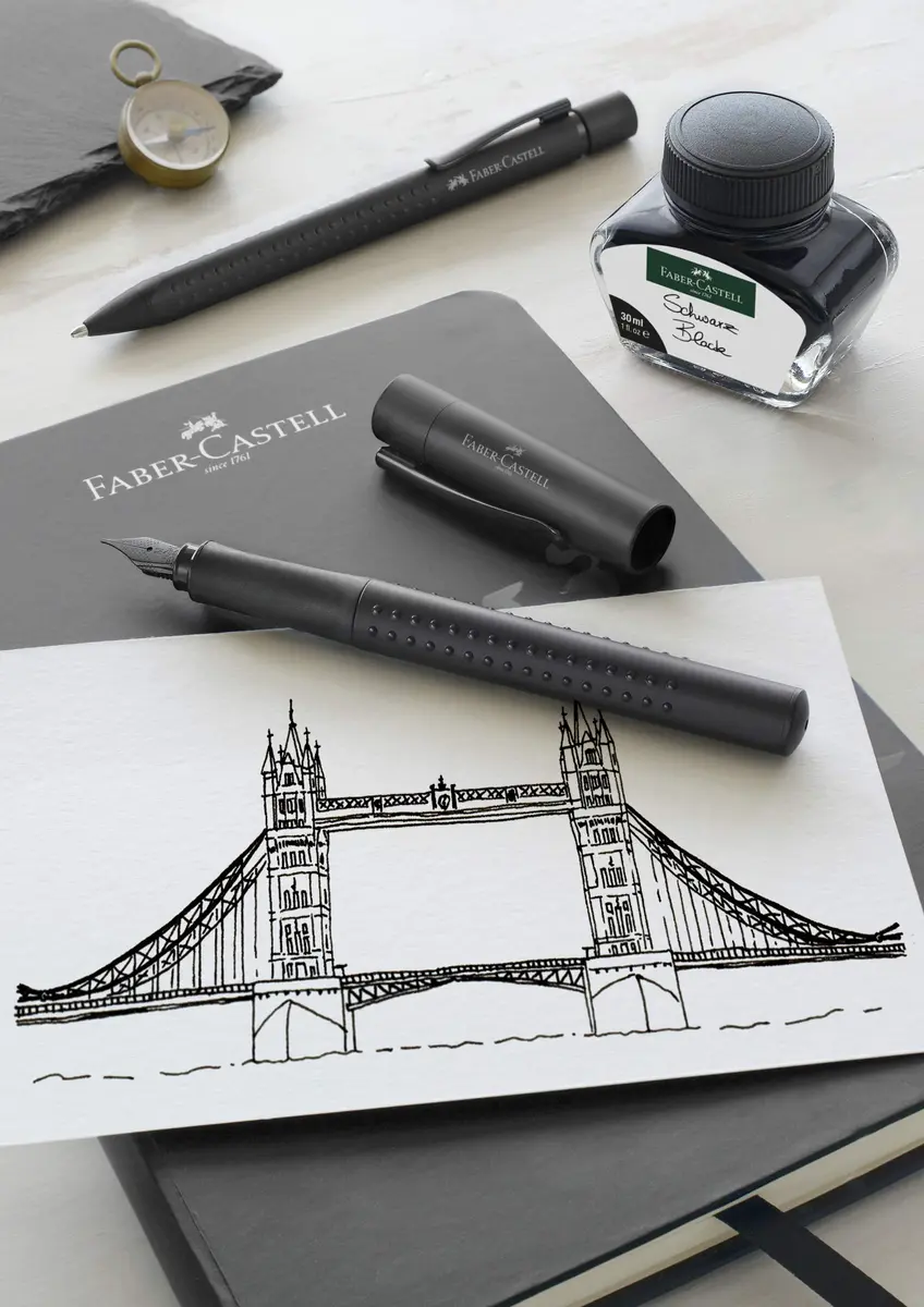 Faber-Castell Grip Edition Fountain Pen - All Black, Medium Nib | Smooth Ink Flow Writing Instrument - view 8