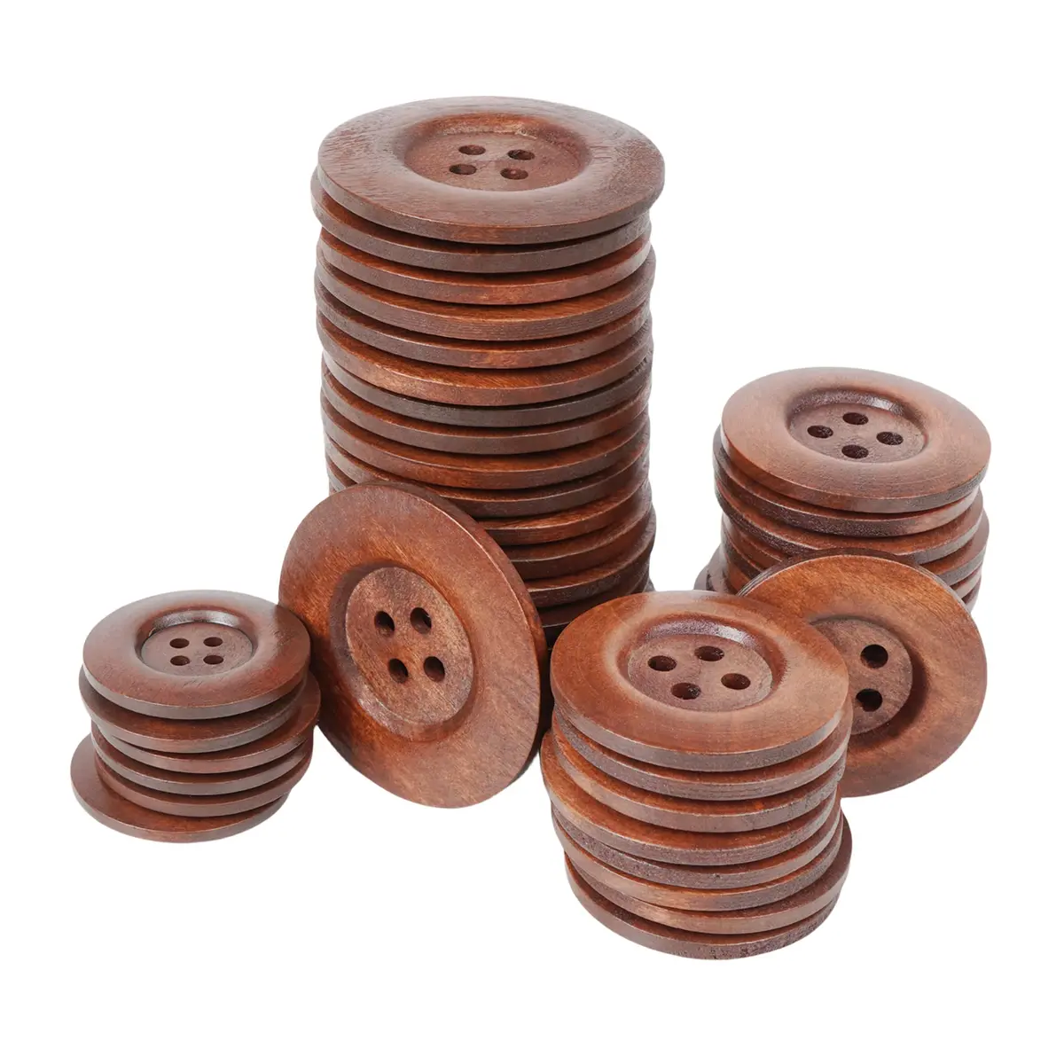Chenkou Craft 20pcs Large Size 50mm (2") Light Brown Round Wood Buttons | 4 Holes for Sewing & Crafting - main product image