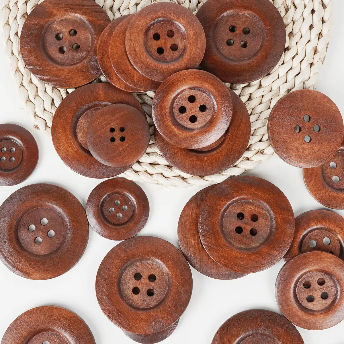 Chenkou Craft 20pcs Large Size 50mm (2") Light Brown Round Wood Buttons | 4 Holes for Sewing & Crafting - view 4