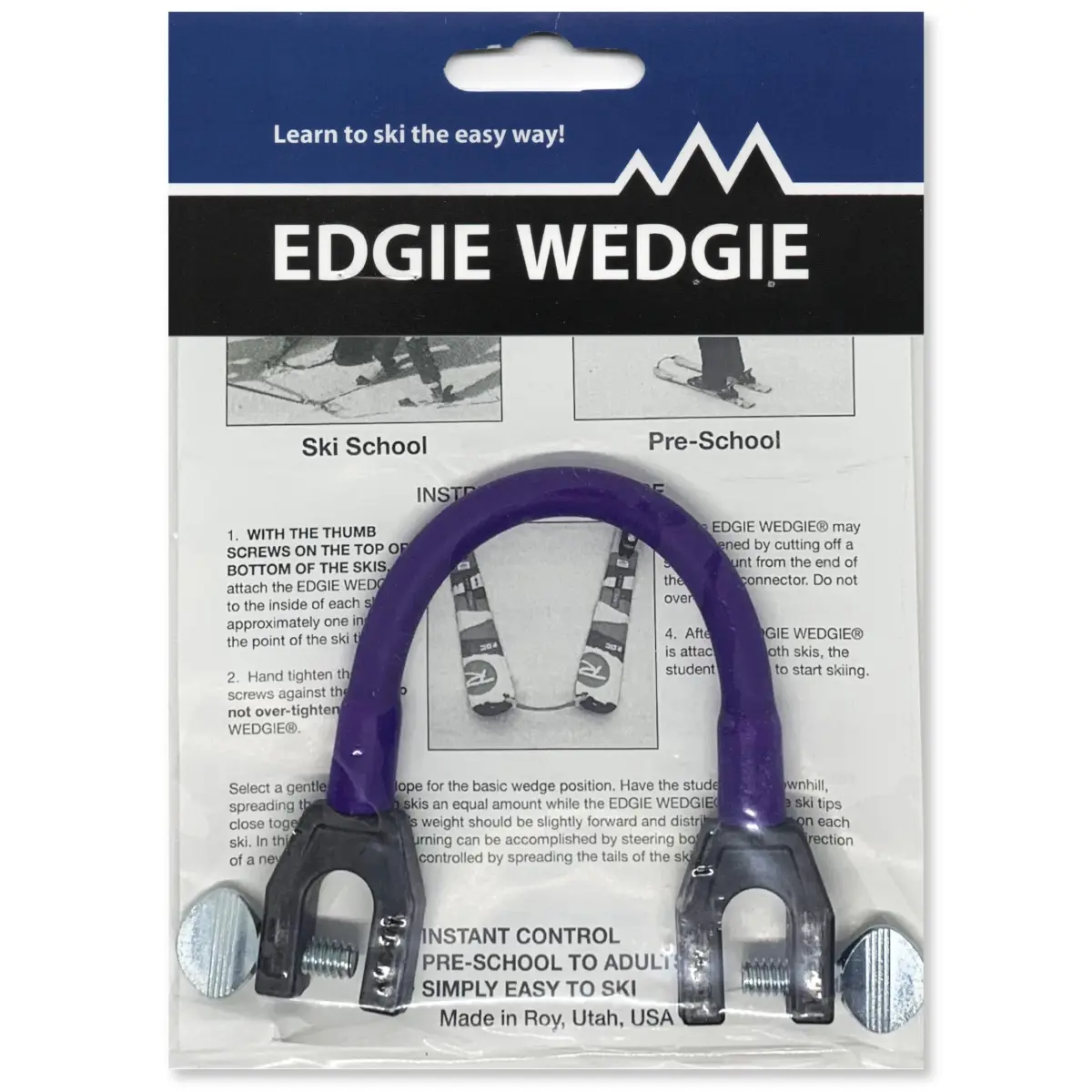 Edgie Wedgie Original Ski Tip Connector Purple | Helps Beginners Maintain Wedge Position - main product image