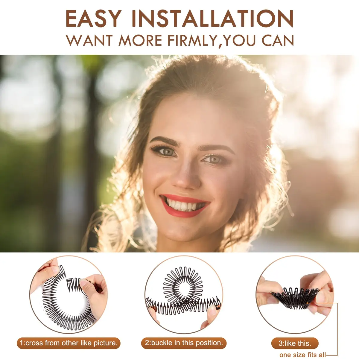 TUICARE Flexible Plastic Circular Stretch Hair Combs Headband Holder 3-Pack | Comfortable All-Day Hold - main product image