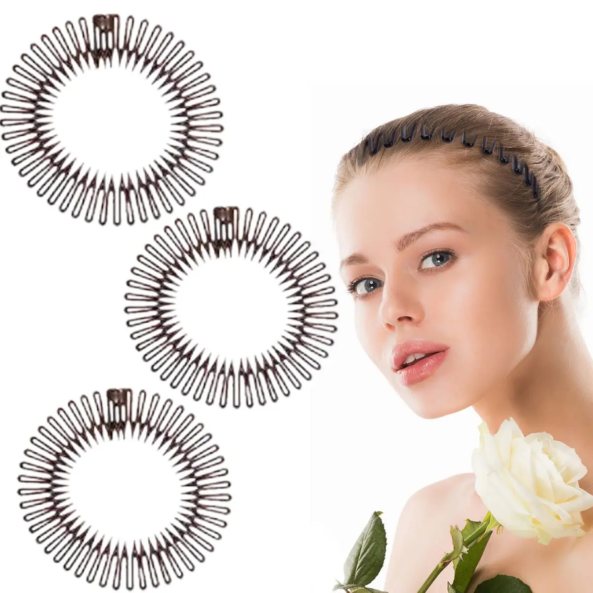 TUICARE Flexible Plastic Circular Stretch Hair Combs Headband Holder 3-Pack | Comfortable All-Day Hold - view 2
