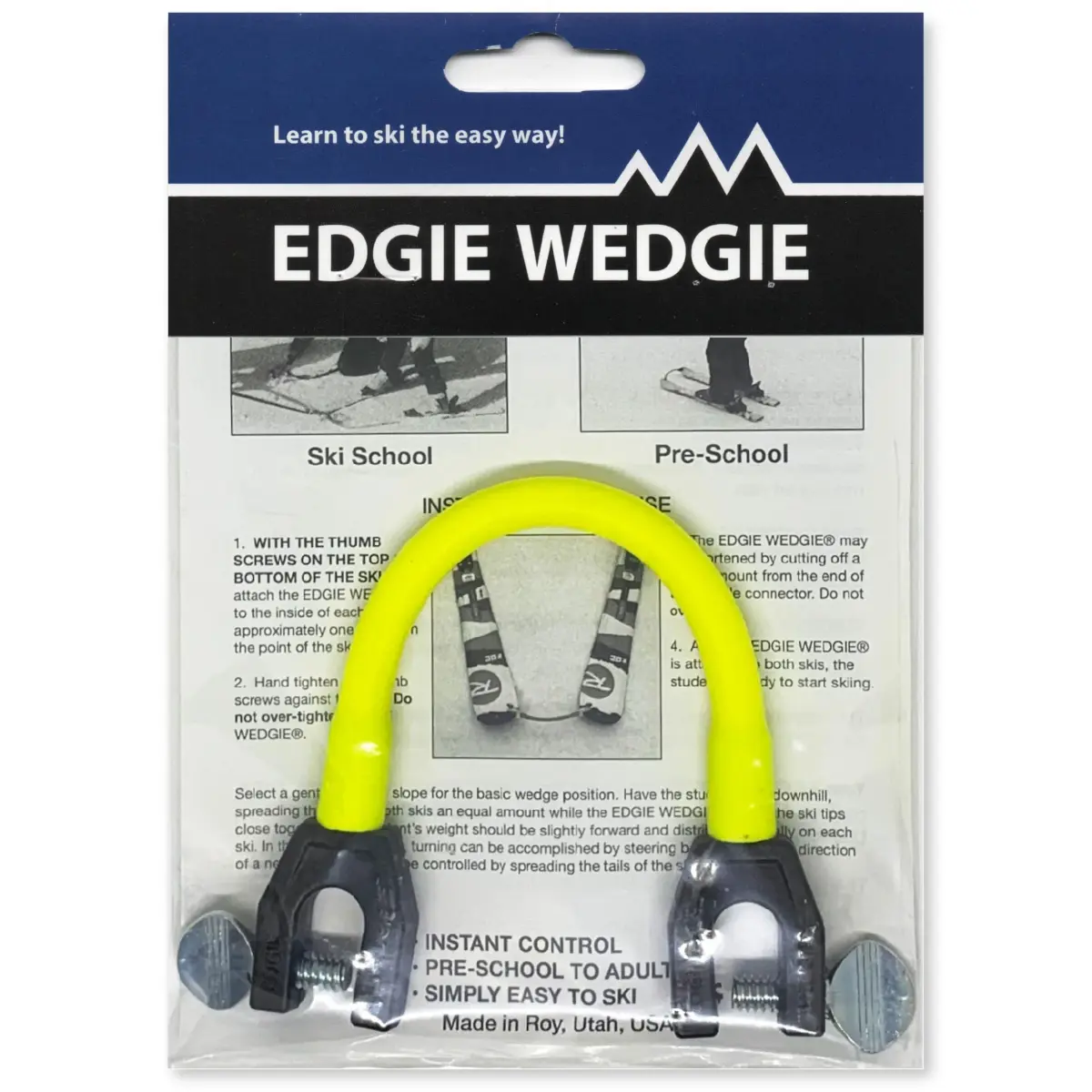 Edgie Wedgie Original Kids Ski Tip Connector Yellow | Connects Ski Tips for Balance & Control - main product image