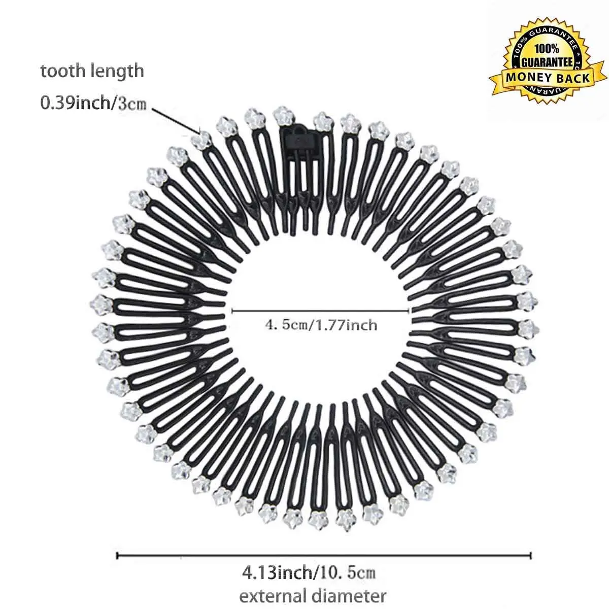 TUICARE Full Circular Stretch Hairband Holder with Rhinestone Comb, 30cm Spread Size | Flexible Plastic Teeth for All Hair Types - view 4