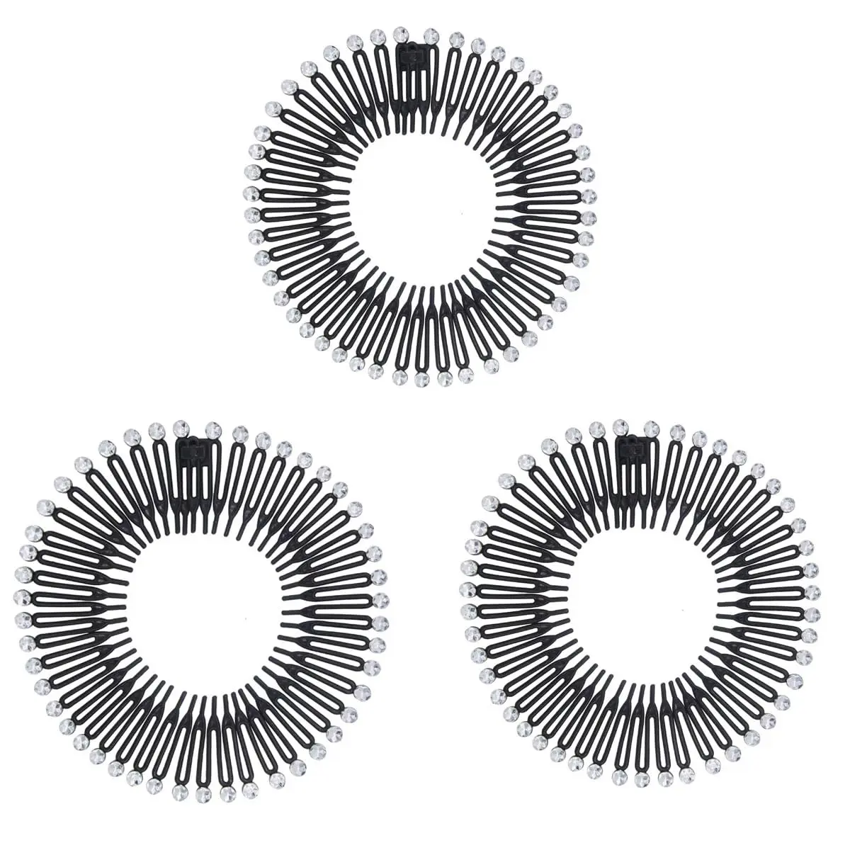 TUICARE Full Circular Stretch Hairband Holder with Rhinestone Comb, 30cm Spread Size | Flexible Plastic Teeth for All Hair Types - main product image