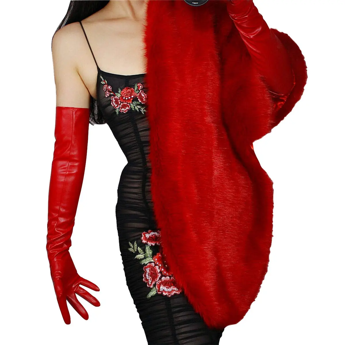 DooWay Red Long Leather Gloves - 24" Women's Faux Leather Opera Gloves for Evening, Halloween, Cosplay - view 4