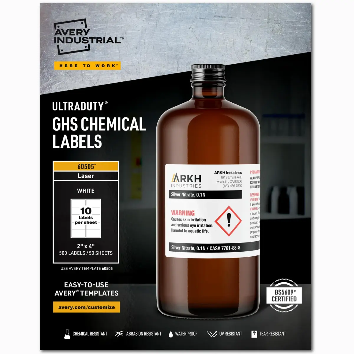 Avery UltraDuty GHS Chemical Labels, 2 x 4 Inch, Polyester, 2500 Labels (5 Packs) | Waterproof, UV Resistant, Chemical Resistant - main product image