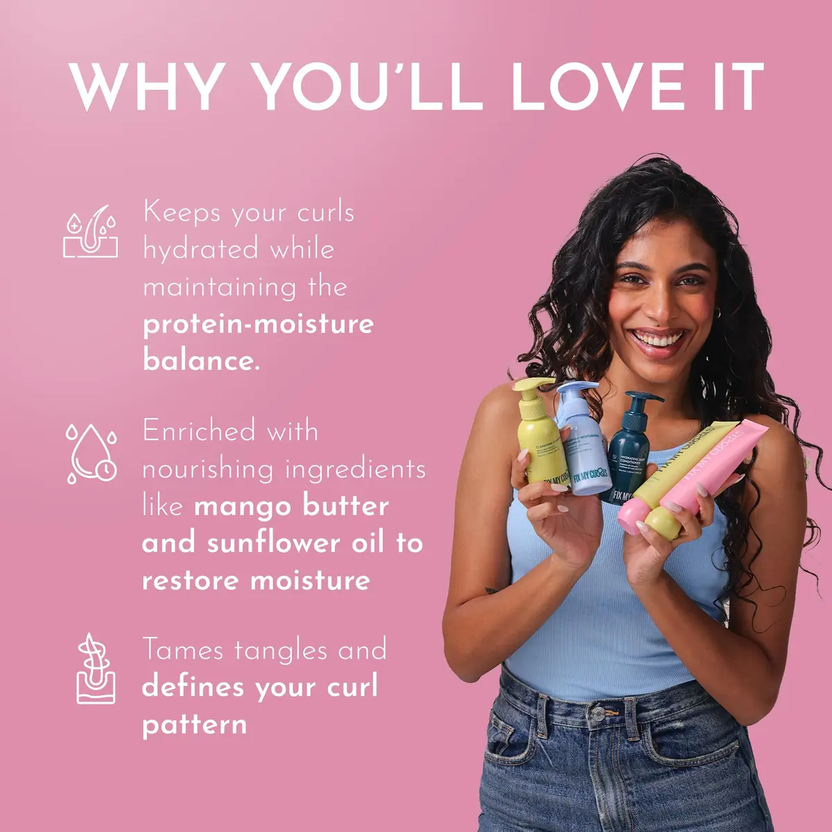 Fix My Curls Curl Kit | Shampoo, Conditioner, Curl Cream & Gel (Pack of 5) | For Curly, Wavy, Dry & Frizzy Hair | Sulphate & Silicone Free | 1.07 oz each - view 2