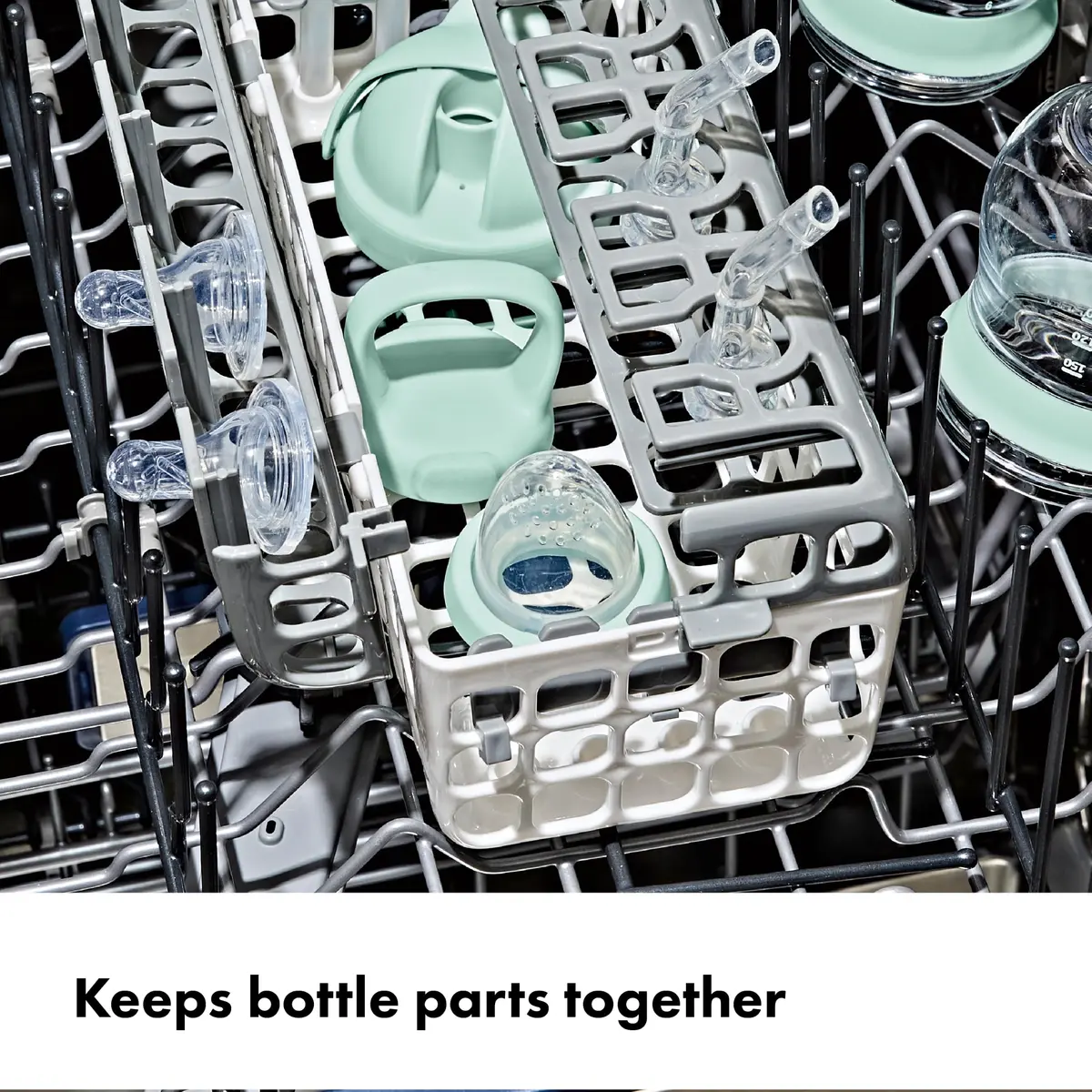 OXO Tot Dishwasher Basket, Gray | Space-Efficient Baby Bottle & Straw Parts Holder - view 4