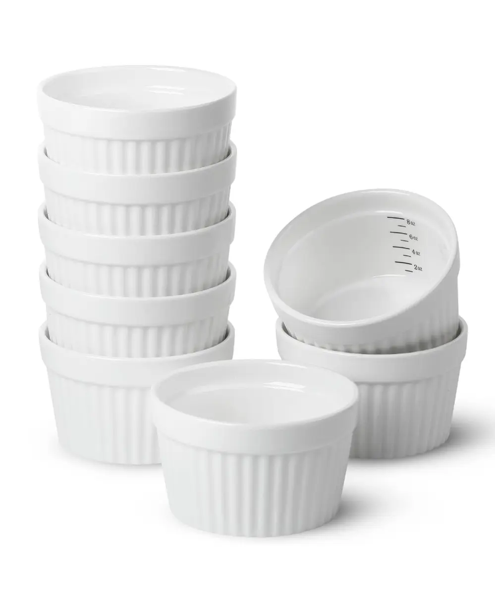 Brew To A Tea Ramekins 8 oz Set of 8 | Elegant Ceramic Bakeware for Crème Brûlée & More - main product image
