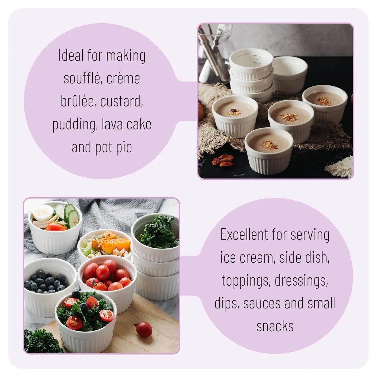 Brew To A Tea Ramekins 8 oz Set of 8 | Elegant Ceramic Bakeware for Crème Brûlée & More - view 5