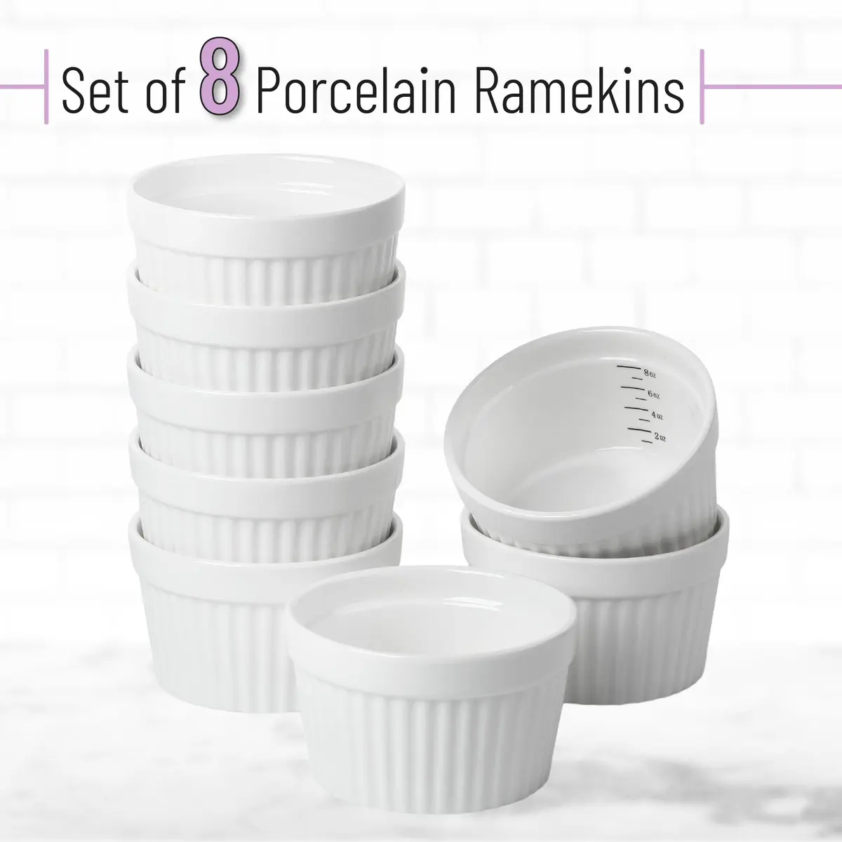 Brew To A Tea Ramekins 8 oz Set of 8 | Elegant Ceramic Bakeware for Crème Brûlée & More - view 2