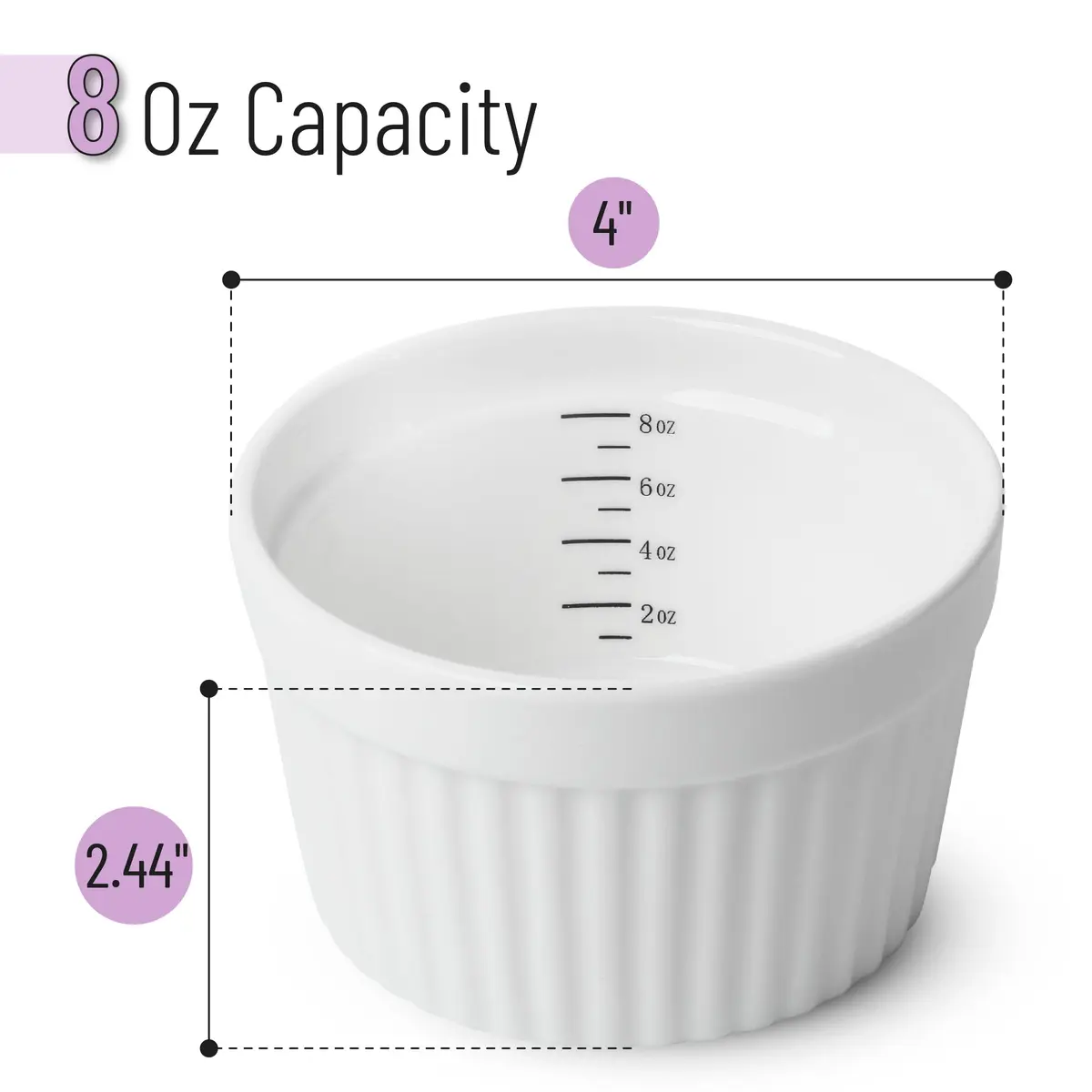 Brew To A Tea Ramekins 8 oz Set of 8 | Elegant Ceramic Bakeware for Crème Brûlée & More - view 3
