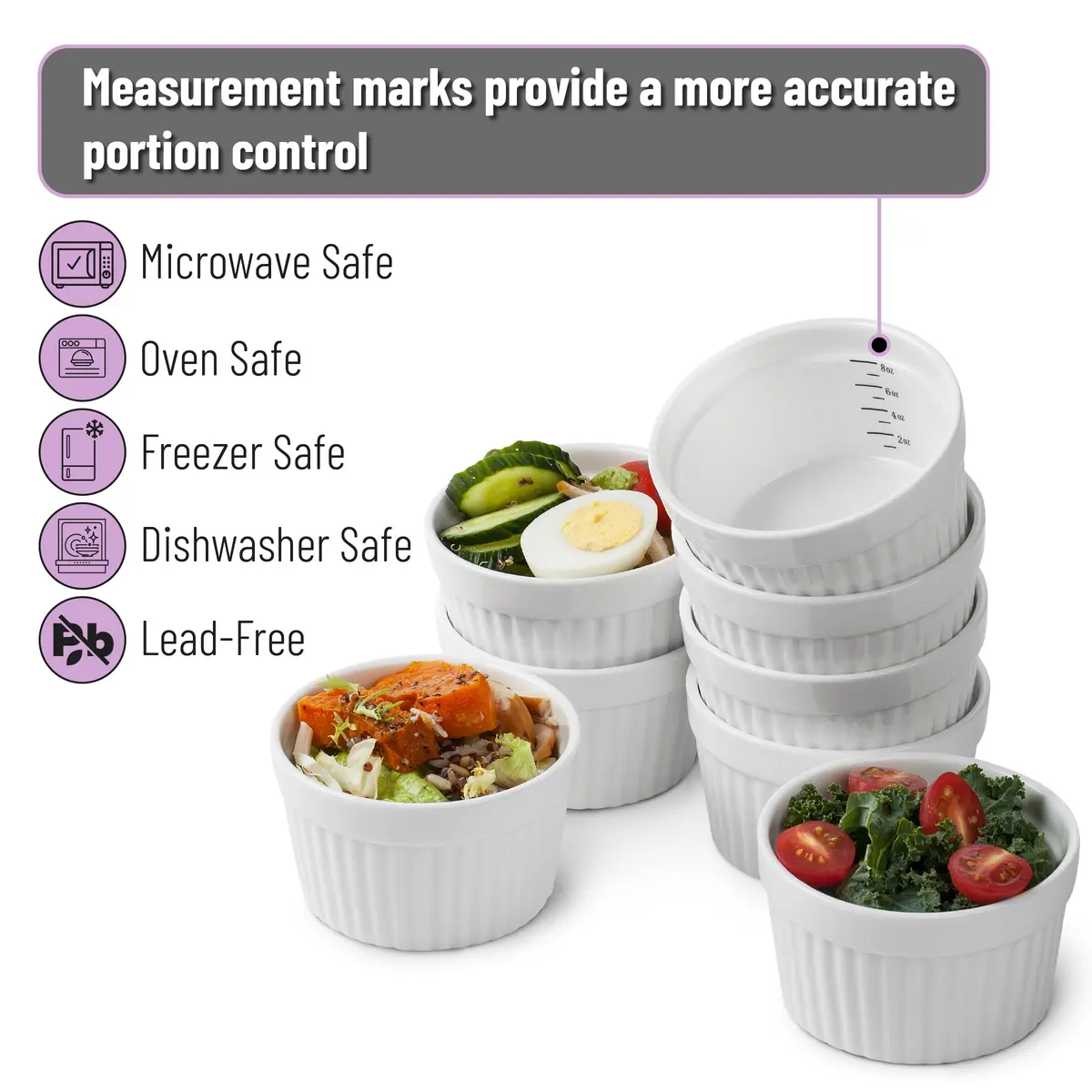 Brew To A Tea Ramekins 8 oz Set of 8 | Elegant Ceramic Bakeware for Crème Brûlée & More - view 4