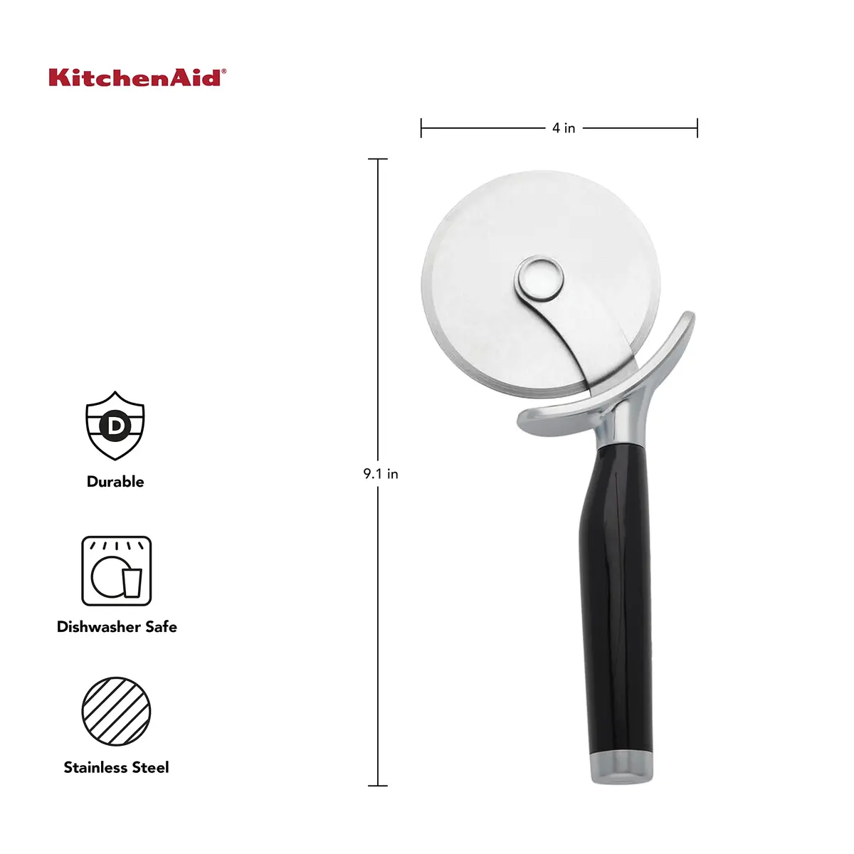 KitchenAid Classic Pizza Wheel with Sharp Blade & Finger Guard, 22.86 cm (9-Inch) | Cuts Crusts, Pies, and Dough - view 2