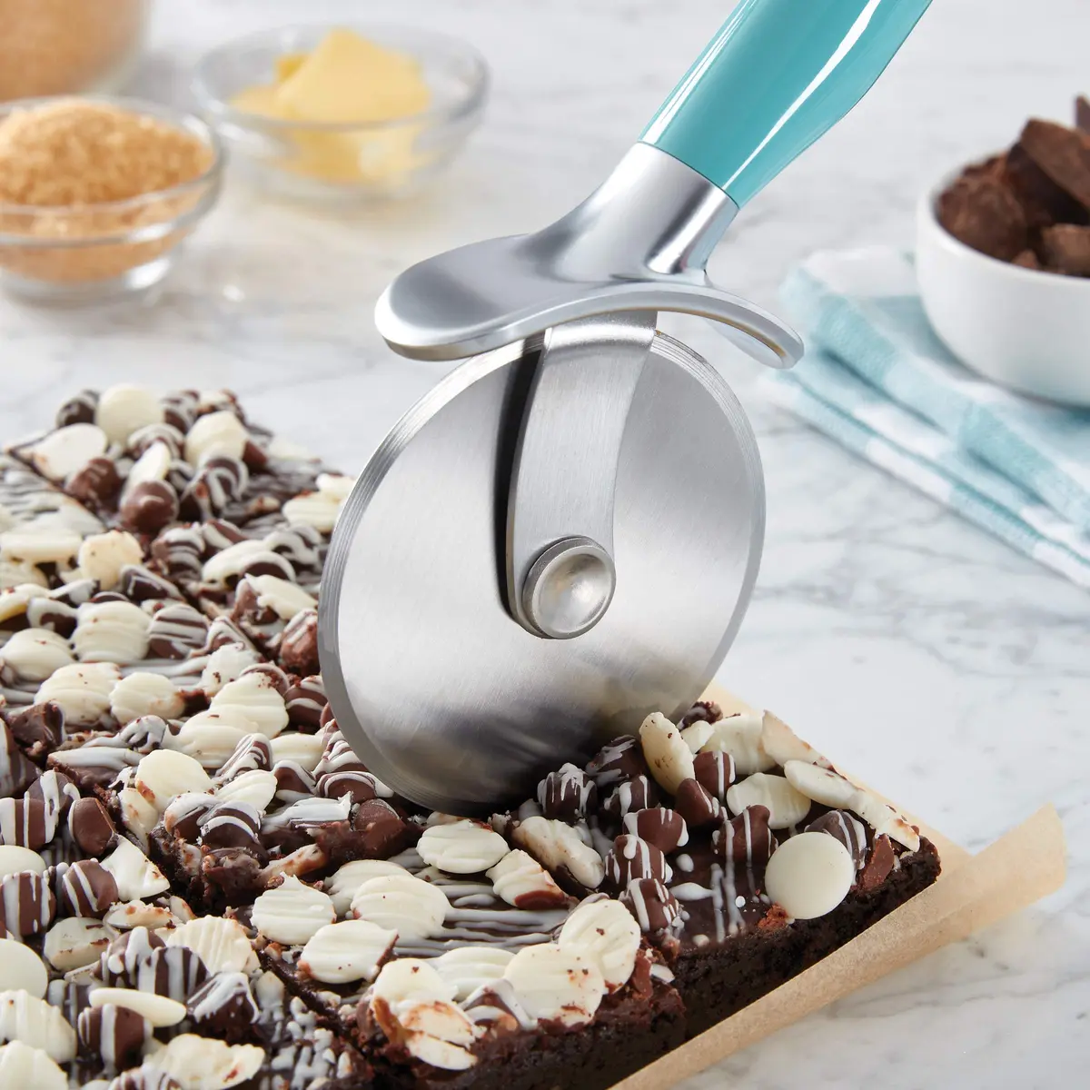 KitchenAid Classic Pizza Wheel with Sharp Blade 9-Inch Aqua Sky | Safe, Dishwasher Safe, Ergonomic Grip - view 2