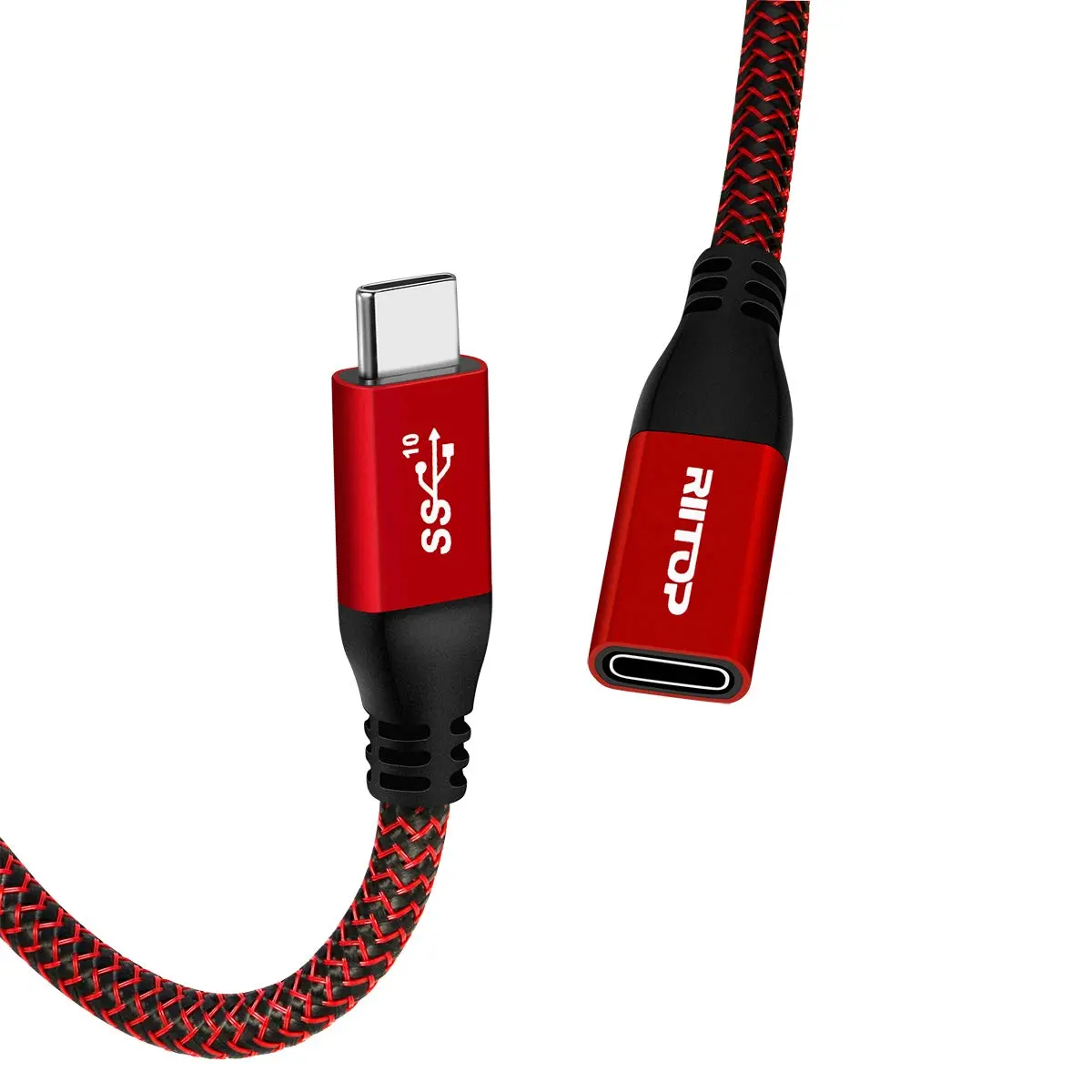 RIITOP USB-C Extension Cable 2ft (0.6m) Red | 10Gbps Data & 4K Video Transfer - main product image