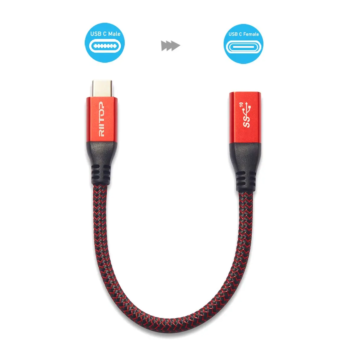 RIITOP USB C Extension Cable 20cm (7.8 inch) | 10Gbps Data & 100W Charging | Thunderbolt 3 Compatible - view 3