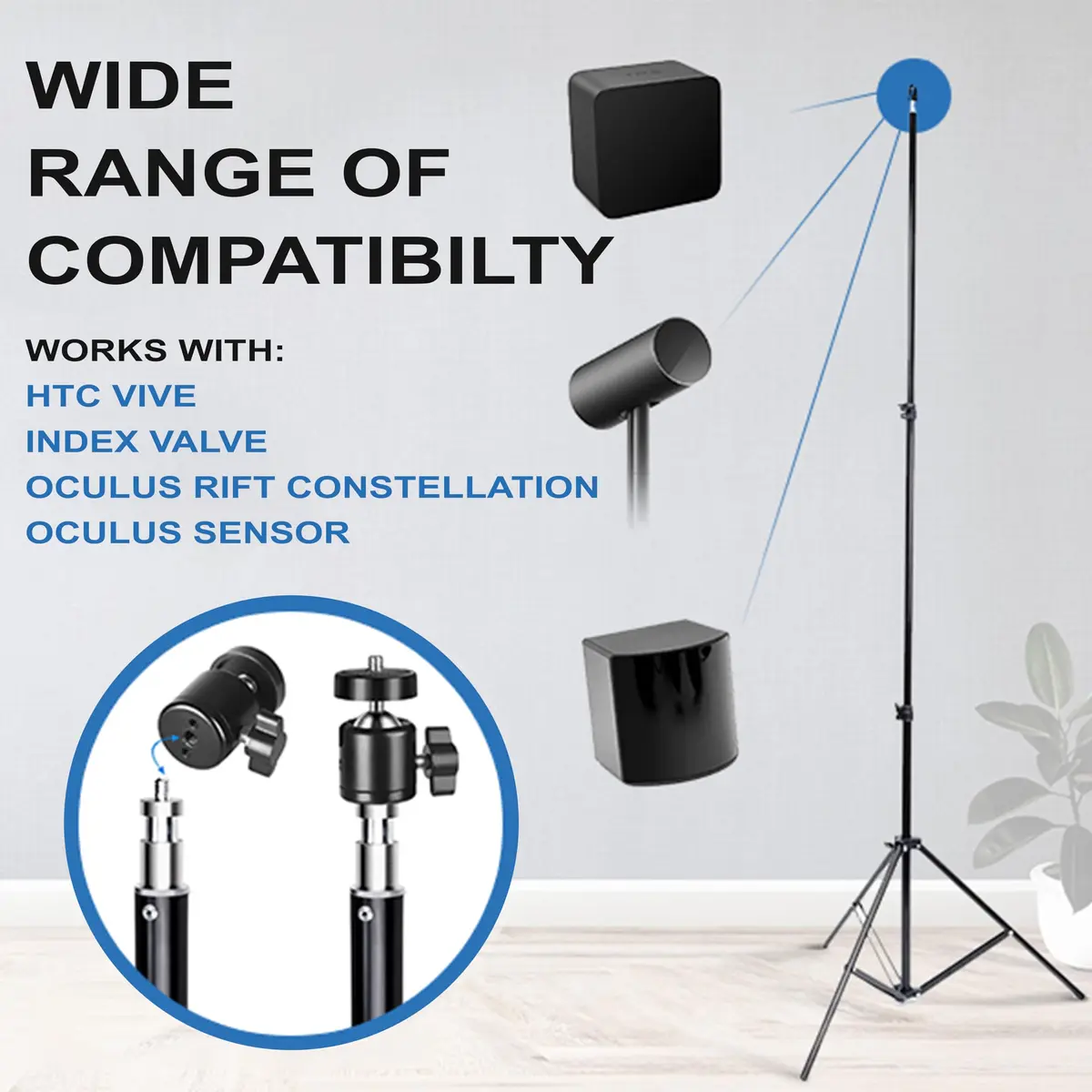 Skywin VR Tripod Stand for HTC Vive Base Station - 2 Adjustable Stands | Adjustable Height from 2'4" to 7'5" - view 2