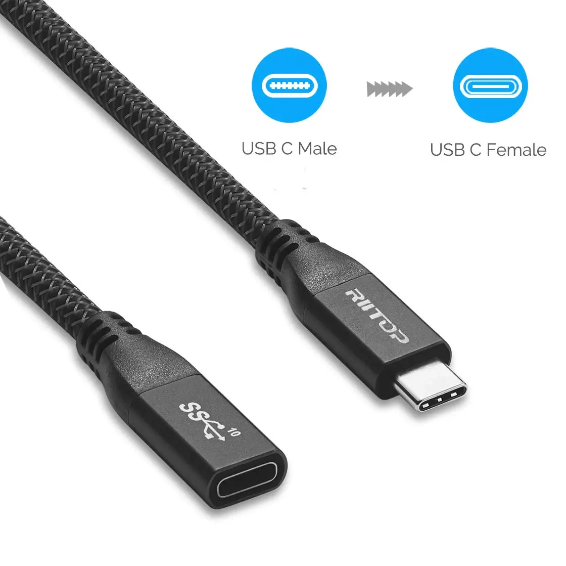 RIITOP USB-C Extension Cable 2ft (0.6m) | 10Gbps Data Transfer & 100W Charging - view 4