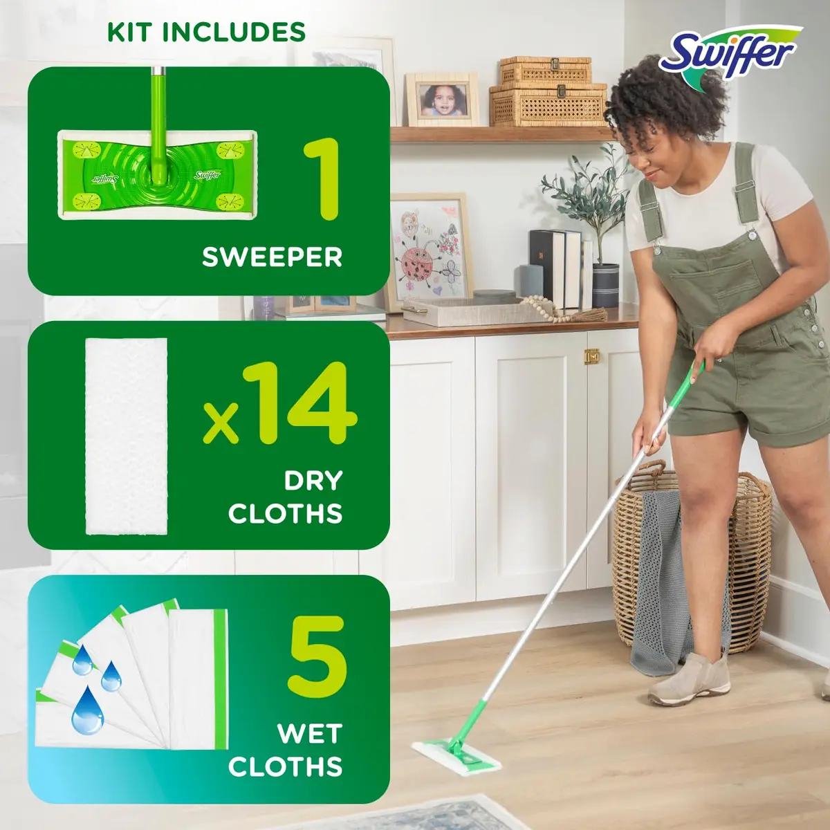 Swiffer Sweeper 2-in-1 Mop Starter Kit | Dry & Wet Multi-Surface Floor Cleaner, 20-Piece Set - view 5