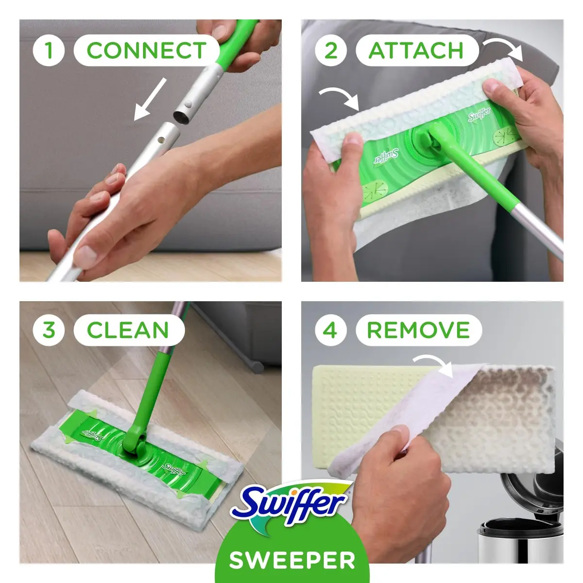 Swiffer Sweeper 2-in-1 Mop Starter Kit | Dry & Wet Multi-Surface Floor Cleaner, 20-Piece Set - view 7