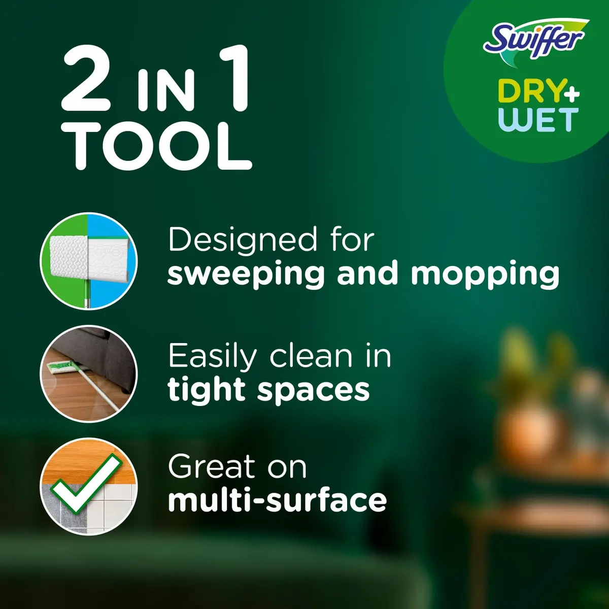 Swiffer Sweeper 2-in-1 Mop Starter Kit | Dry & Wet Multi-Surface Floor Cleaner, 20-Piece Set - view 2