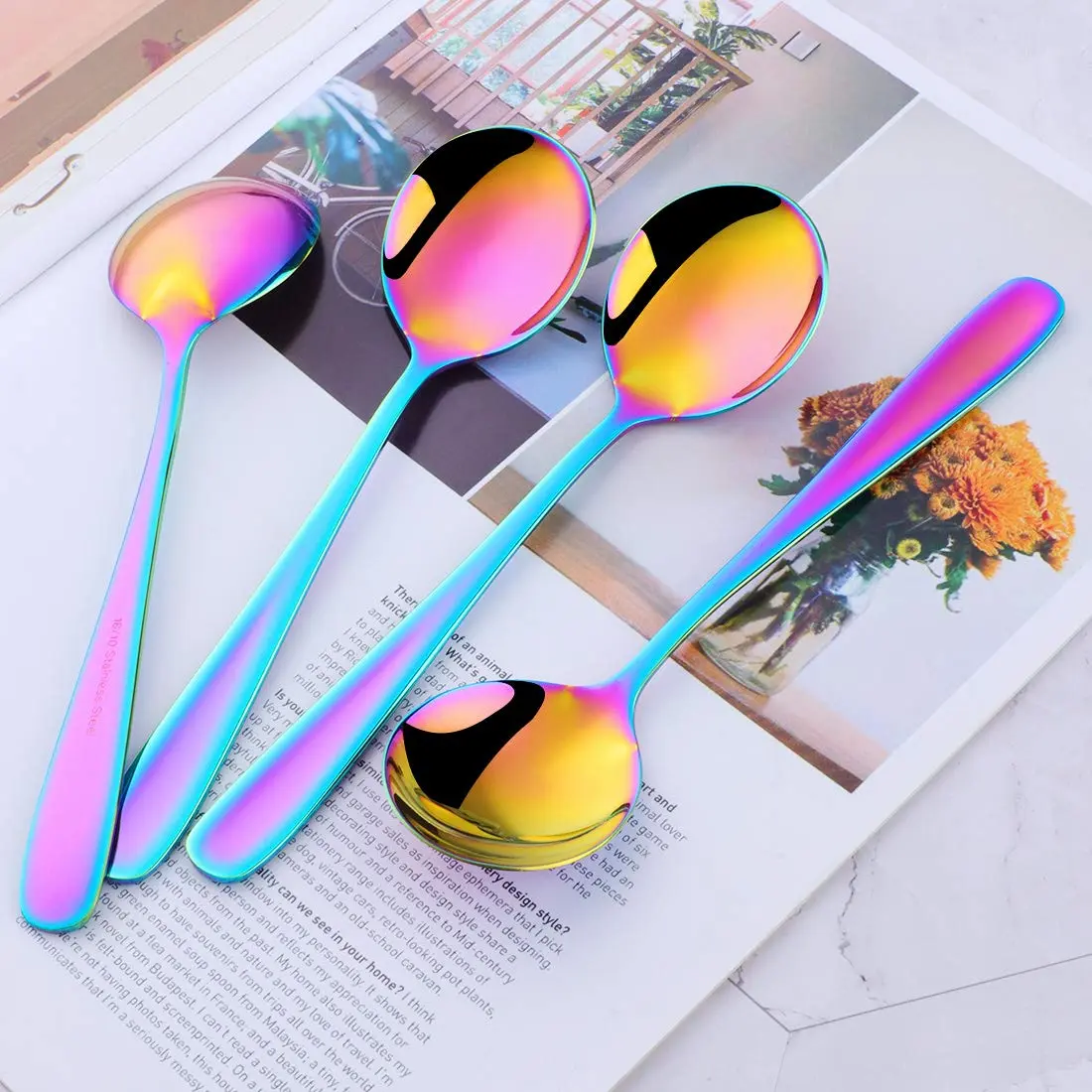 Buyer Star Bouillon Spoon Sets, 7-Inch Rainbow Stainless Steel | Durable & Elegant (70-120 chars) - view 3