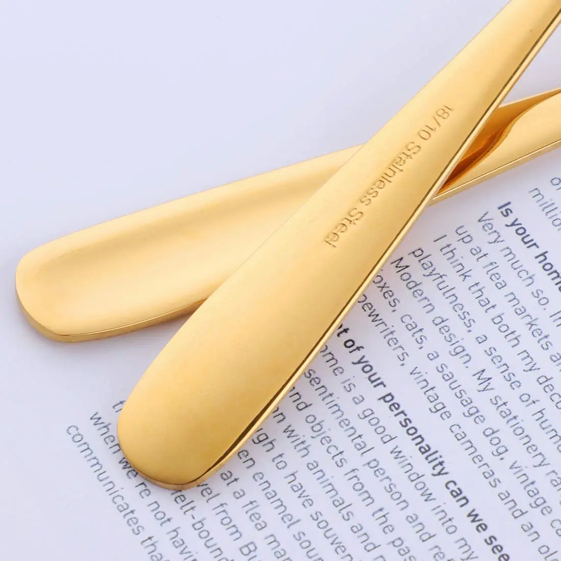 Buyer Star 7-Inch Round Soup Spoons, 18/10 Stainless Steel, Set of 6 | Gold Finish - view 5