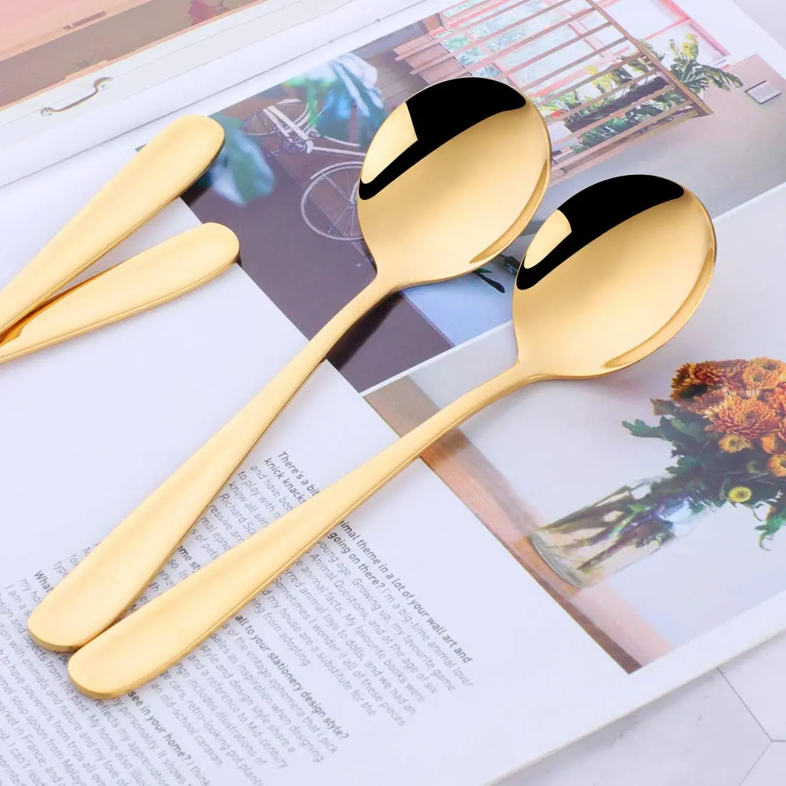 Buyer Star 7-Inch Round Soup Spoons, 18/10 Stainless Steel, Set of 6 | Gold Finish - view 6