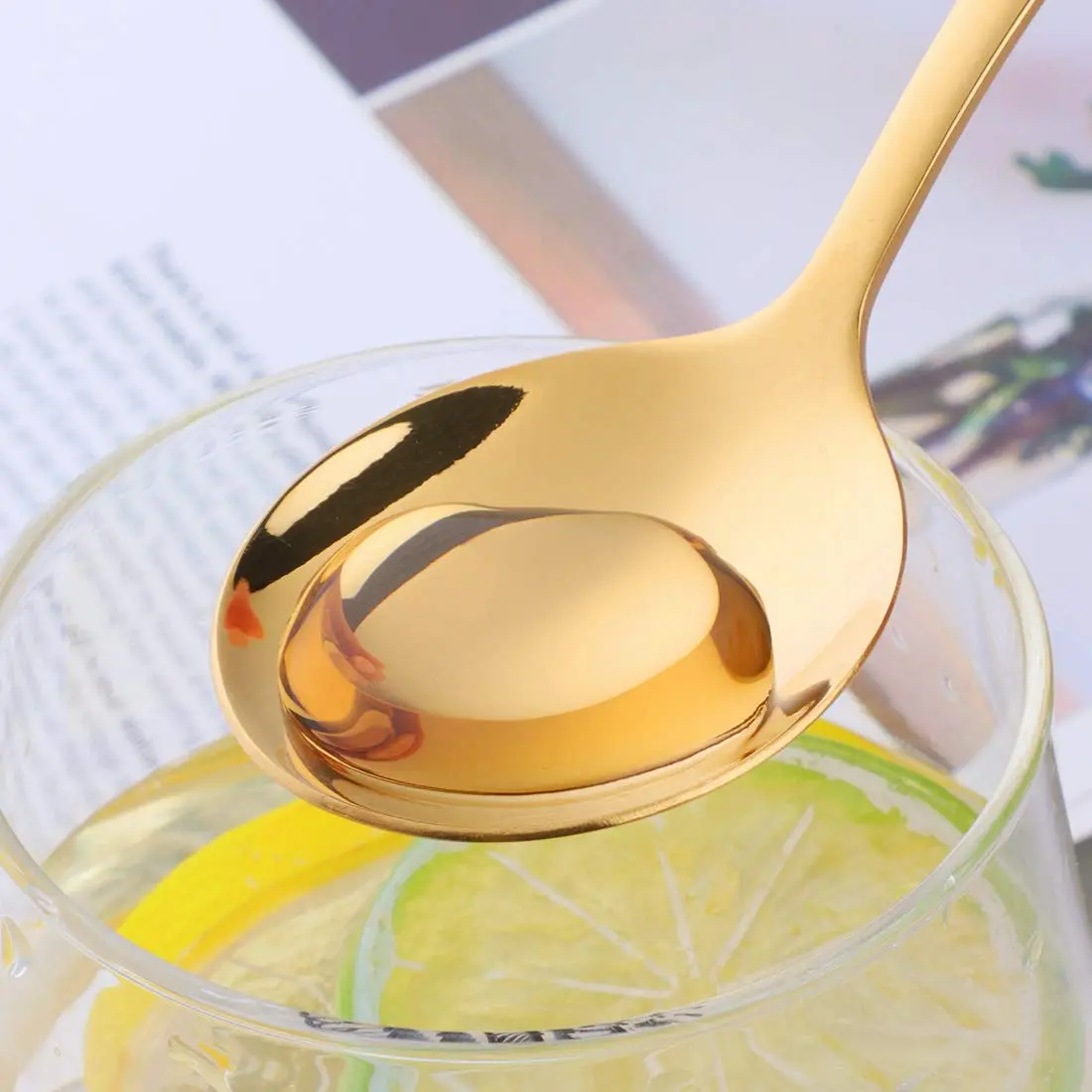 Buyer Star 7-Inch Round Soup Spoons, 18/10 Stainless Steel, Set of 6 | Gold Finish - view 3