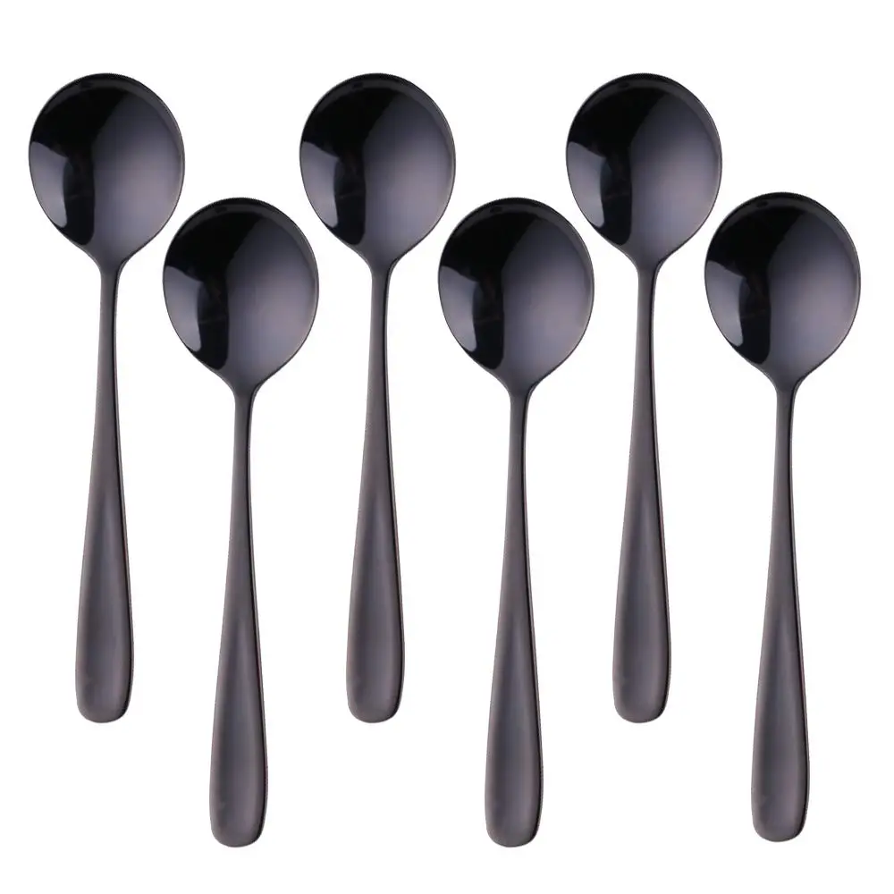 Buyer Star 7-Inch Round Soup Spoons Set, 18/10 Stainless Steel, 6 Pieces | Magic Red Finish - main product image