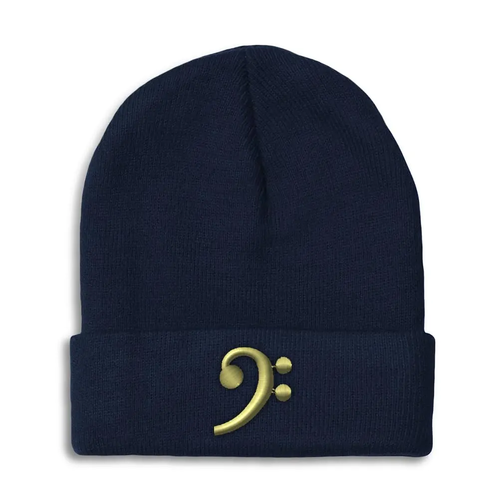 Speedy Pros Beanies for Men Black Bass Clef Gold Embroidery | Winter Skull Cap for Women Acrylic One Size Navy - main product image