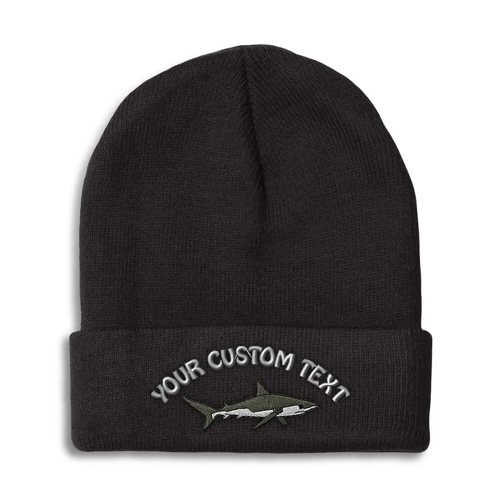 Speedy Pros Custom Beanies for Men Shark Embroidery One Size Black | Warm & Bold Style - main product image