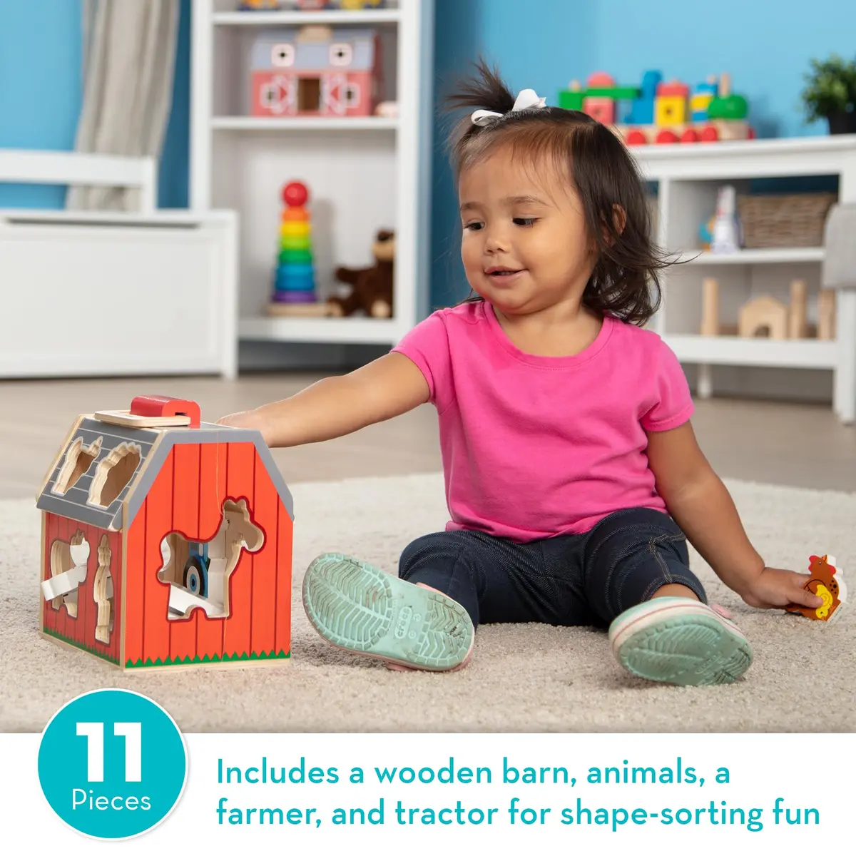 Melissa & Doug Take-Along Wooden Toy Barn, 11-Pc Portable Toddler Playset with Farm Animals & Pop-Up Roof, Preschool Learning Toys for Girls & Boys 2+ - view 5