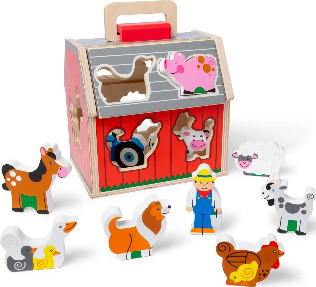 Melissa & Doug Take-Along Wooden Toy Barn, 11-Pc Portable Toddler Playset with Farm Animals & Pop-Up Roof, Preschool Learning Toys for Girls & Boys 2+ - main product image