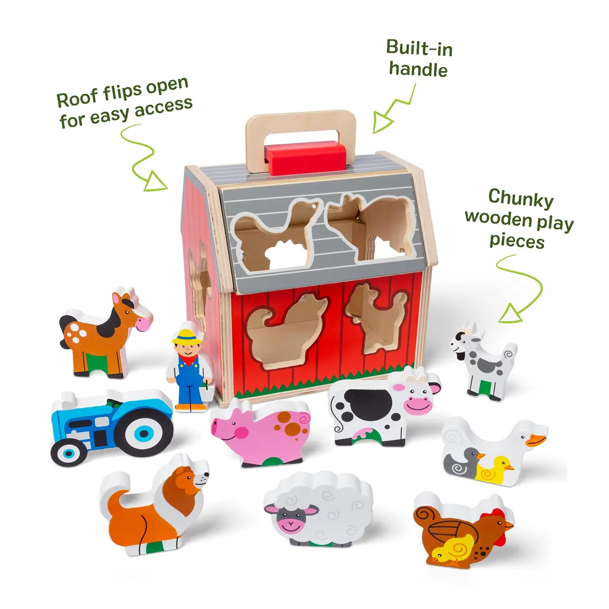 Melissa & Doug Take-Along Wooden Toy Barn, 11-Pc Portable Toddler Playset with Farm Animals & Pop-Up Roof, Preschool Learning Toys for Girls & Boys 2+ - view 3