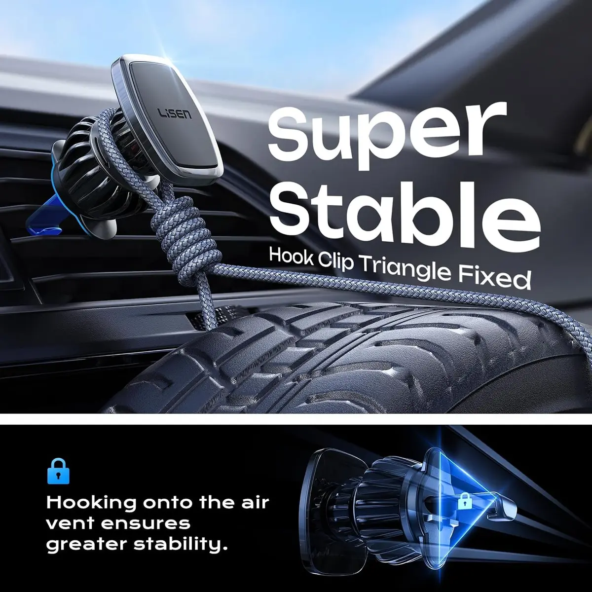 LISEN Magnetic Phone Holder for Car, Black Vent Mount with 6 Strong Magnets | Secure Grip for Smartphones - view 5