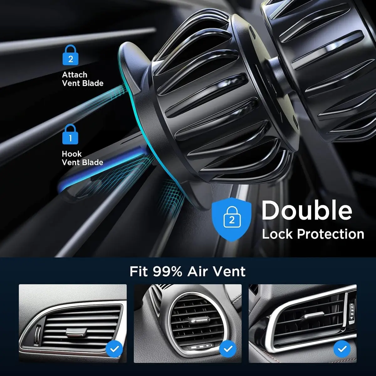 LISEN Magnetic Phone Holder for Car, Black Vent Mount with 6 Strong Magnets | Secure Grip for Smartphones - view 6