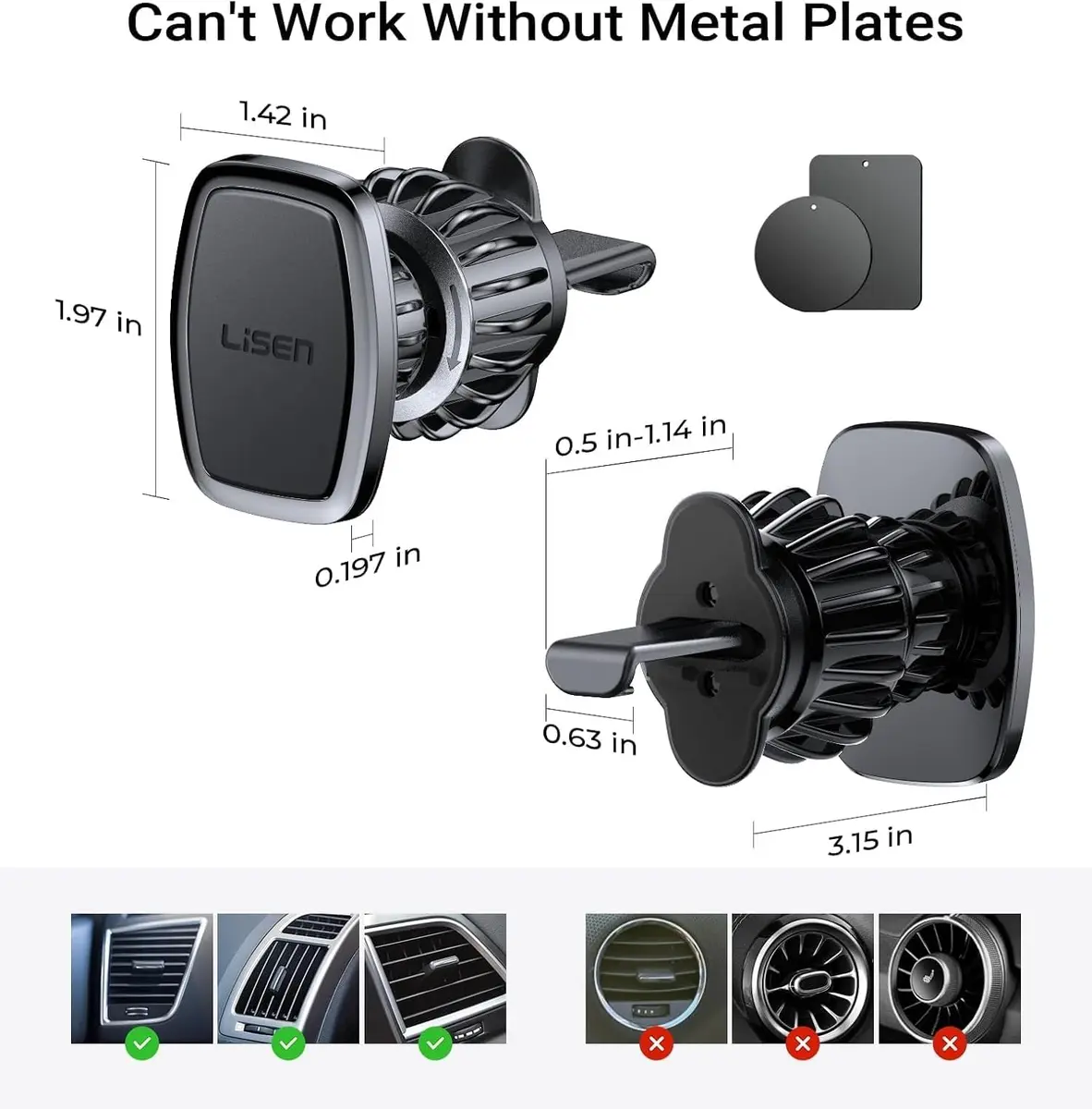 LISEN Magnetic Phone Holder for Car, Black Vent Mount with 6 Strong Magnets | Secure Grip for Smartphones - view 8