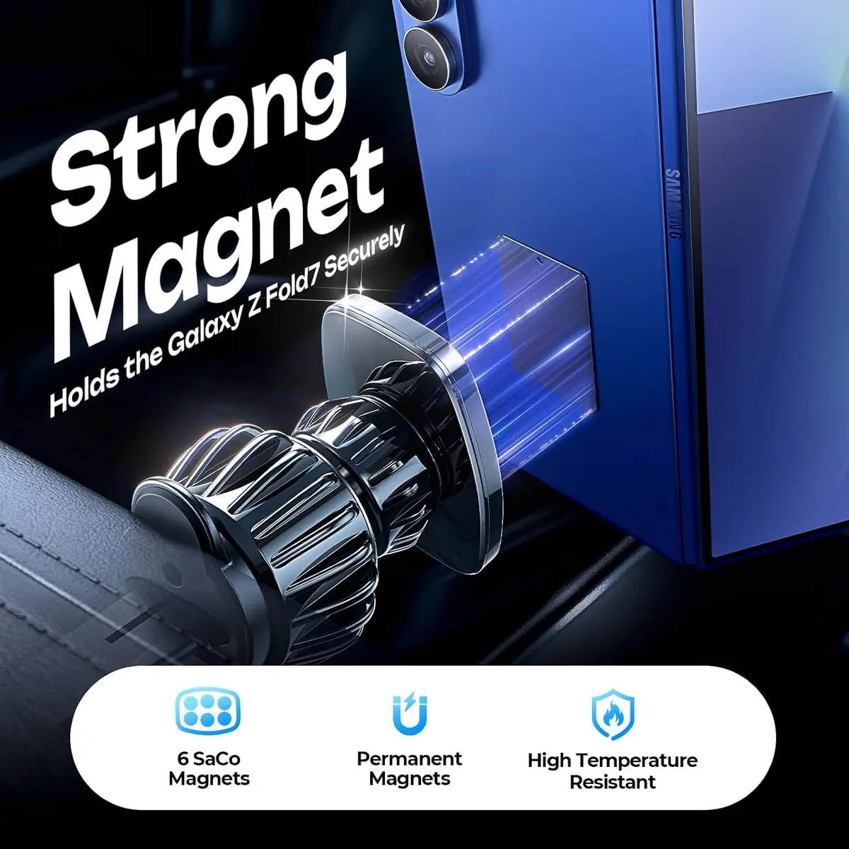 LISEN Magnetic Phone Holder for Car, Black Vent Mount with 6 Strong Magnets | Secure Grip for Smartphones - view 4