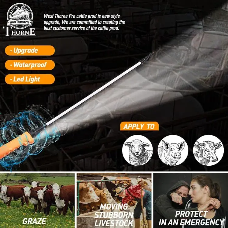 West Thorne Pro Rechargeable Cattle Prod 62cm (25.9in) with LED Light | Essential Livestock Management Tool - view 6