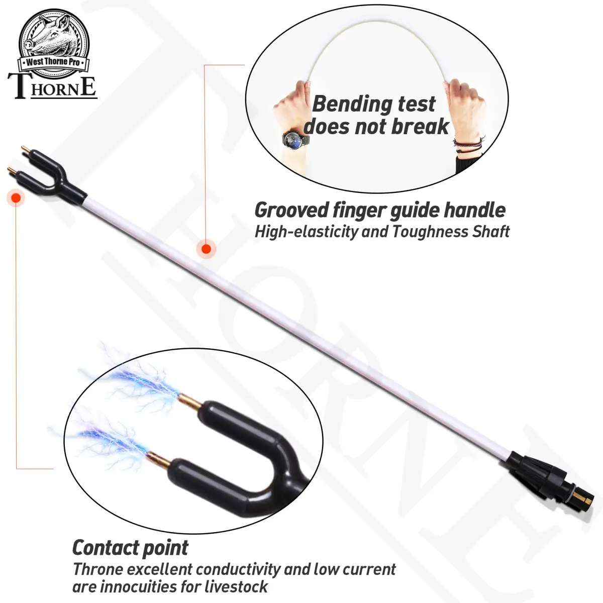 West Thorne Pro Rechargeable Cattle Prod 62cm (25.9in) with LED Light | Essential Livestock Management Tool - view 4
