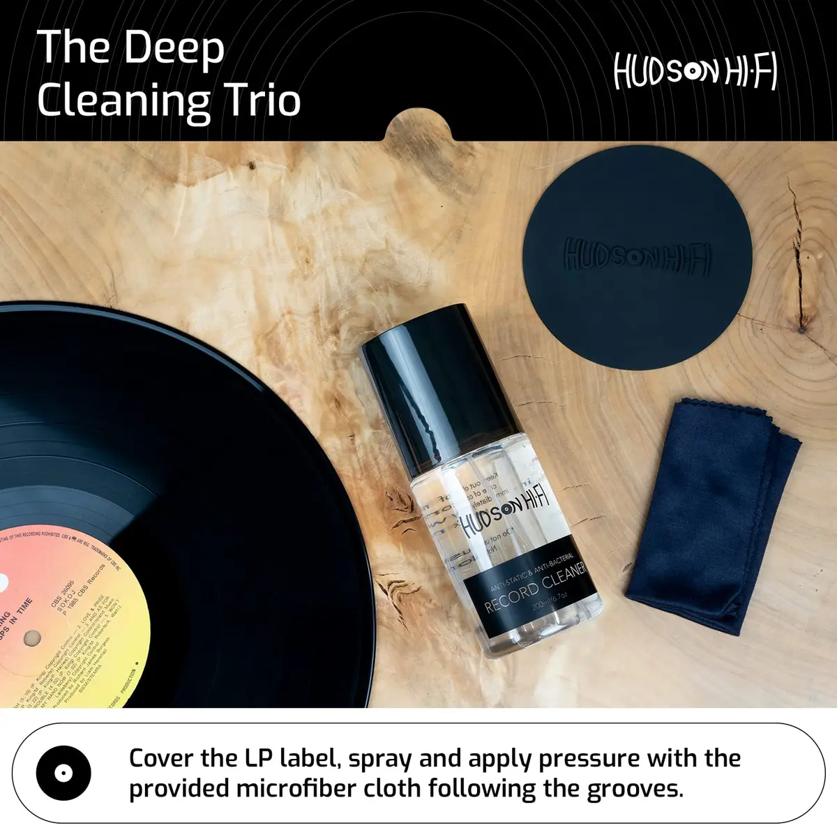 Hudson Hi-Fi 9-in-1 Vinyl Record Cleaning Kit – Anti-Static Cleaner, Carbon Fiber & Velvet Brushes, Stylus Gel, Microfiber Cloth, Mitts & Label Protector for LP Care - view 5
