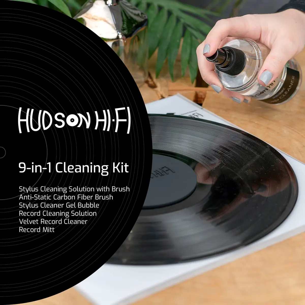 Hudson Hi-Fi 9-in-1 Vinyl Record Cleaning Kit – Anti-Static Cleaner, Carbon Fiber & Velvet Brushes, Stylus Gel, Microfiber Cloth, Mitts & Label Protector for LP Care - view 2