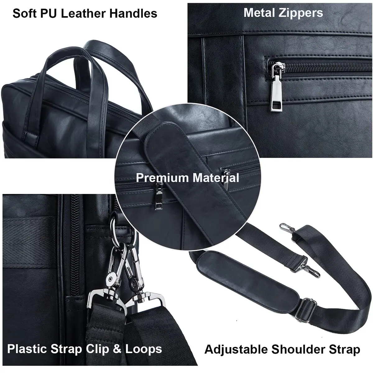seyfocnia Men's Leather Messenger Bag 15.6 Inch Laptop | Water-Resistant PU Leather, Multiple Compartments, Adjustable Shoulder Strap - view 3