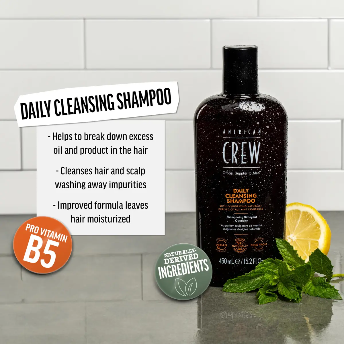 American Crew Daily Cleansing Shampoo Citrus Mint 250ml (8.45 fl oz) | Silicone-Free for Normal to Oily Hair - view 2