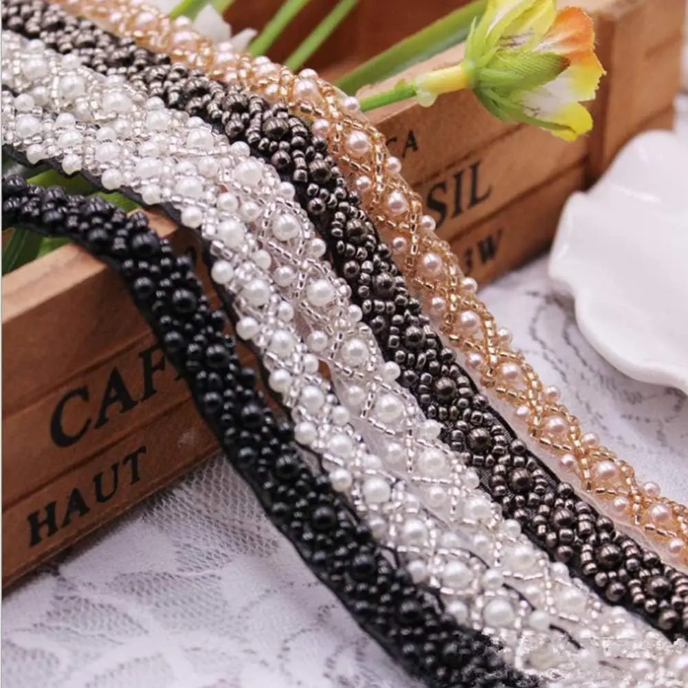 FQTANJU 3 Yards White Beaded Crystal Rhinestone Applique | Vintage Bridal Embellishment for Dress & Accessories - view 4