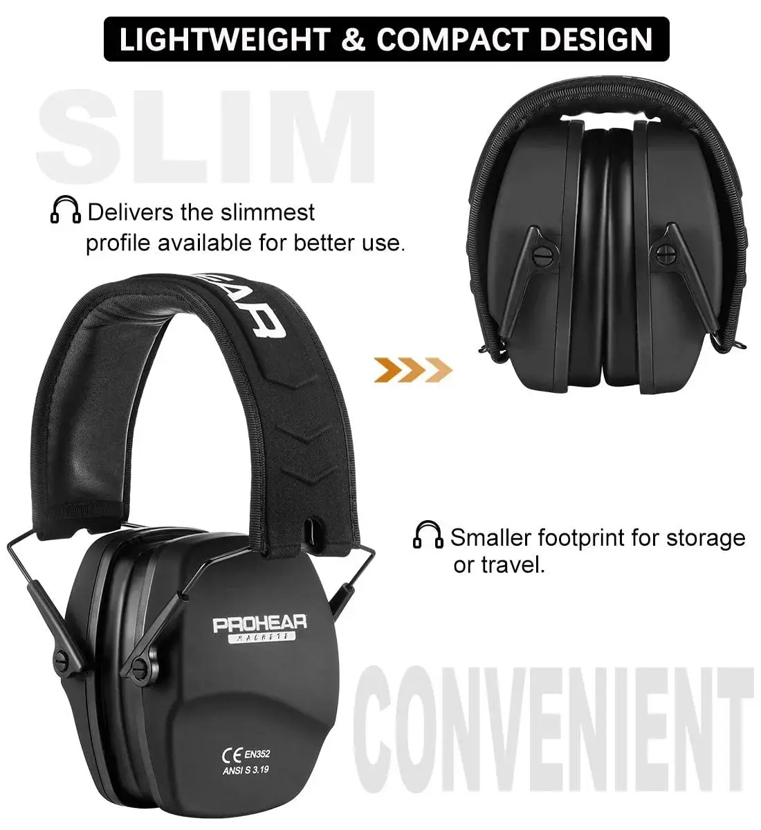 PROHEAR 016 Slim Passive Earmuffs NRR 26dB | Compact Foldable Hearing Protection for Shooting, Hunting, and Workshops - view 5